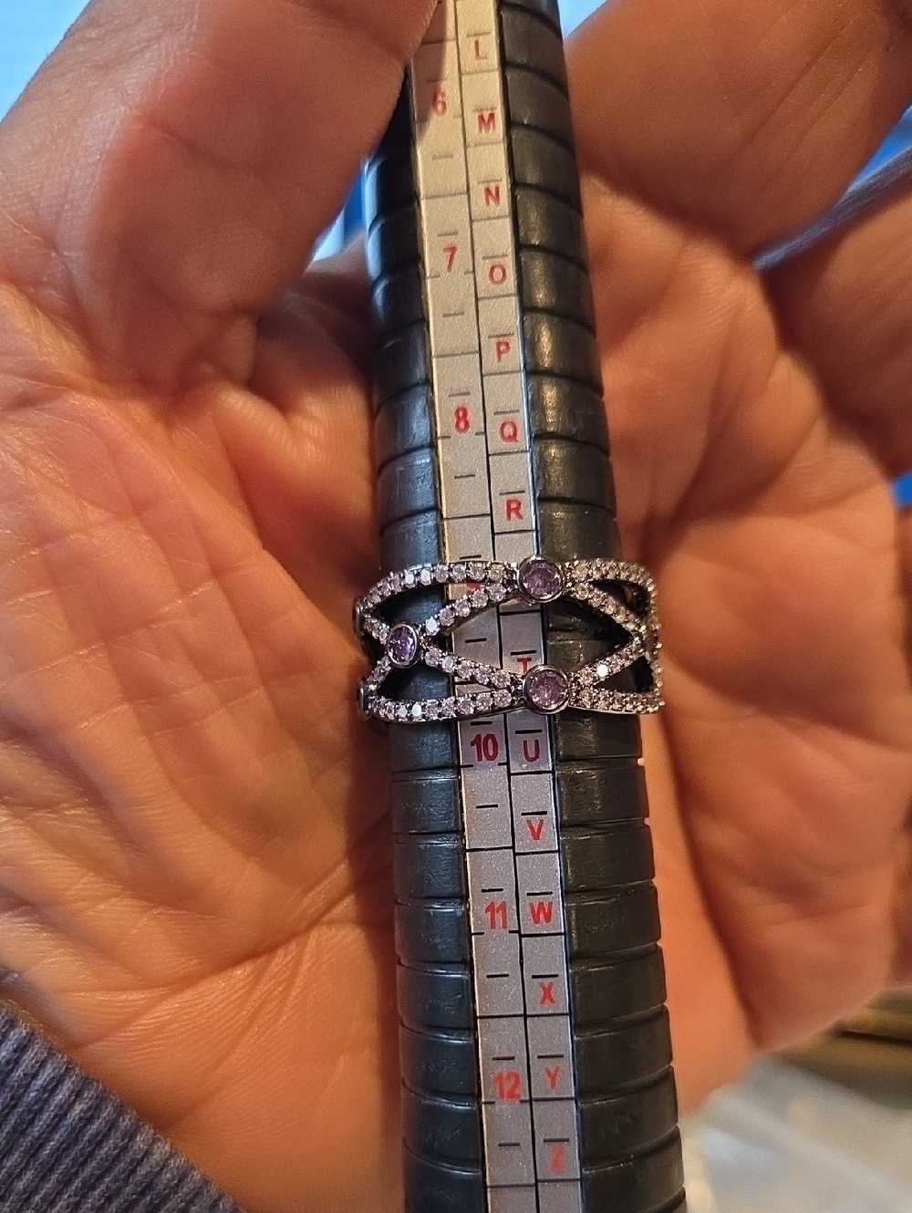 Silver-Tone Crisscross Ring with Purple Gemstones